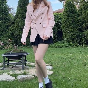 pink dkny faux leather blazer